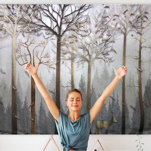 Stylized Gray and Brown Forest Painting canvas backdrop large size wall covering